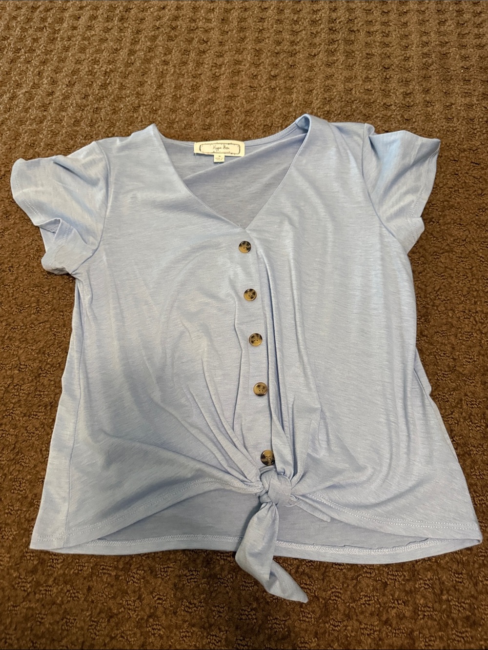 Hippie Rose Light Blue V-Neck Tie-Front Button Top